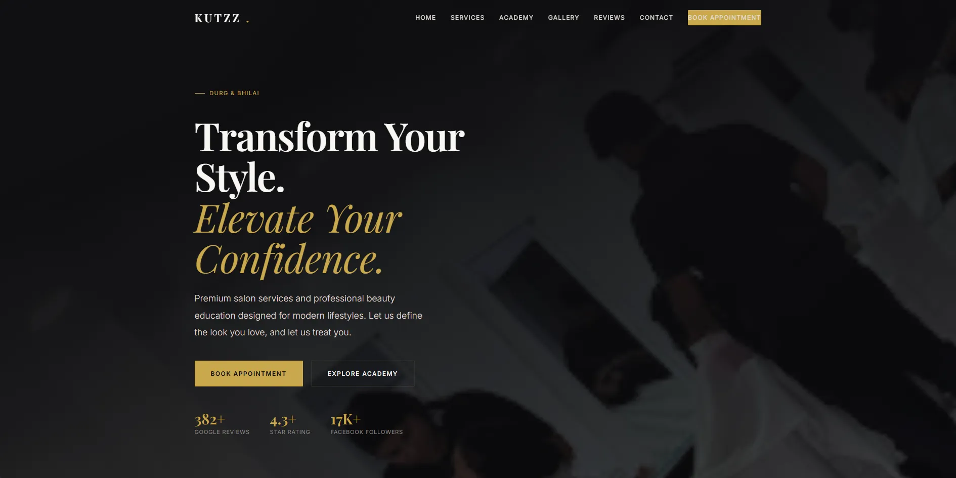 Kutzz The Salon & Academy website screenshot