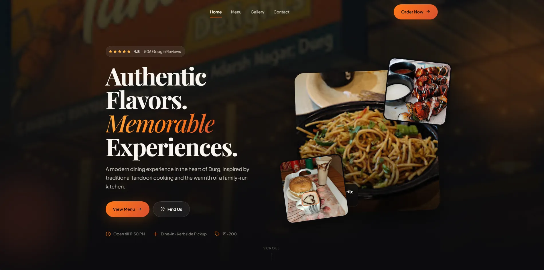 The Tandoori Delights restaurant website screenshot